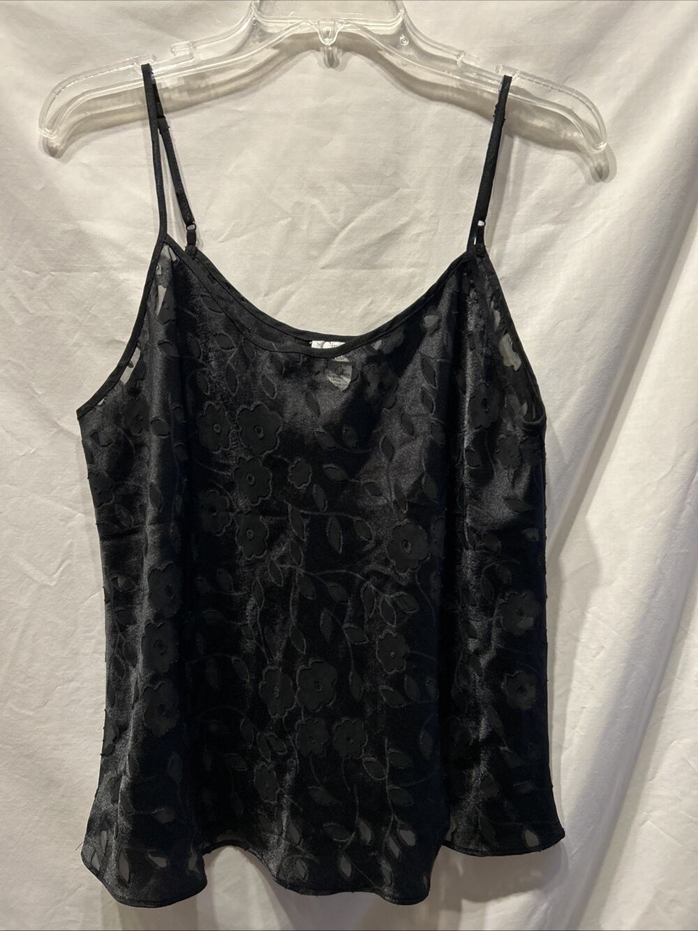 Cinema Etoile Size Large Camisole Black Floral Chiffon Burnout Tank Top Goth Y2K